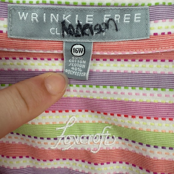 Foxcroft Wrinkle Free Button Up Top Striped Pastel‎ Career Casual Shirt 16W - Picture 2 of 13
